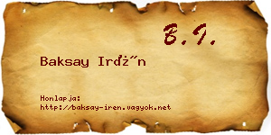 Baksay Irén névjegykártya